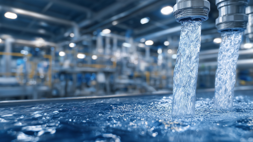 Reverse osmosis filtration unit pumping water in industrial water treatment plant