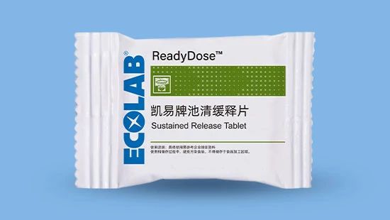 A packet labeled "ReadyDose™ Sustained Release Tablet" from Ecolab.