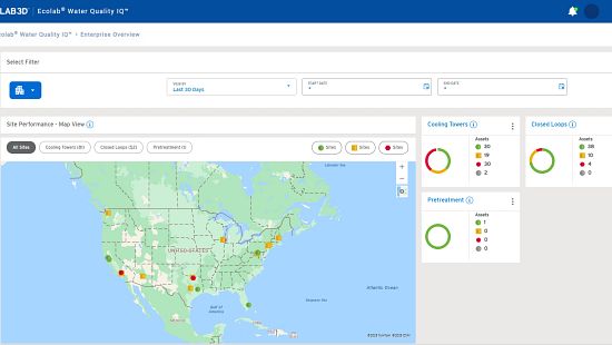 Water Quality IQ ECOLAB3D Site Performance Map View