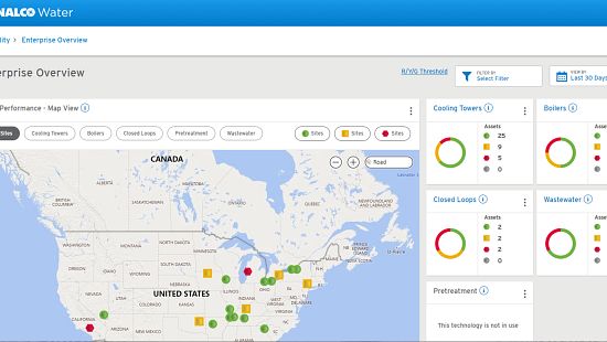 水质情报_企业概览仪表板 Water Quality Intelligence powered by ECOLAB3D enterprise map