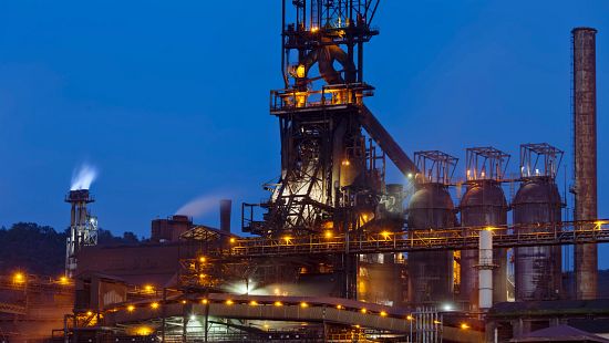 Steel mill, burst furance, night